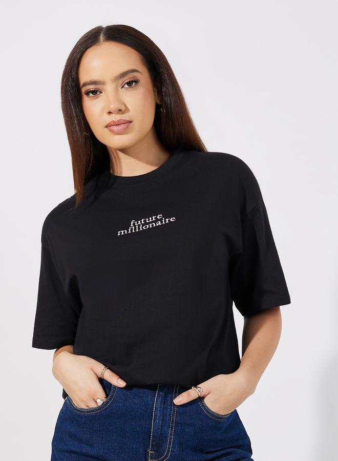 Styli Oversized Embroidered Slogan T-Shirt - Image 3